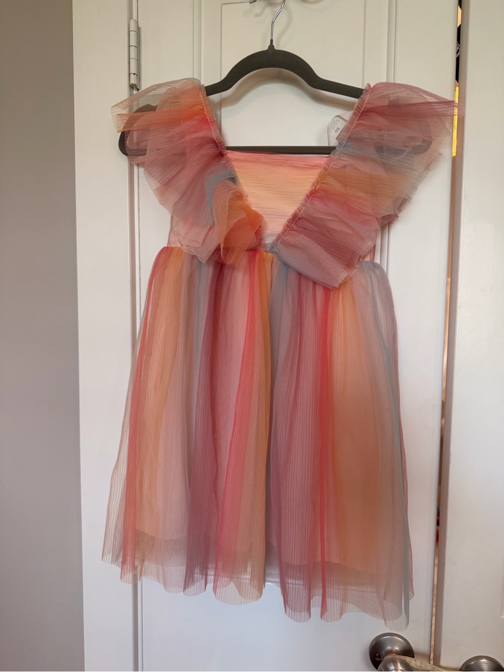 H&M Pastel Rainbow Tulle Dress with Ruffled Shoulders